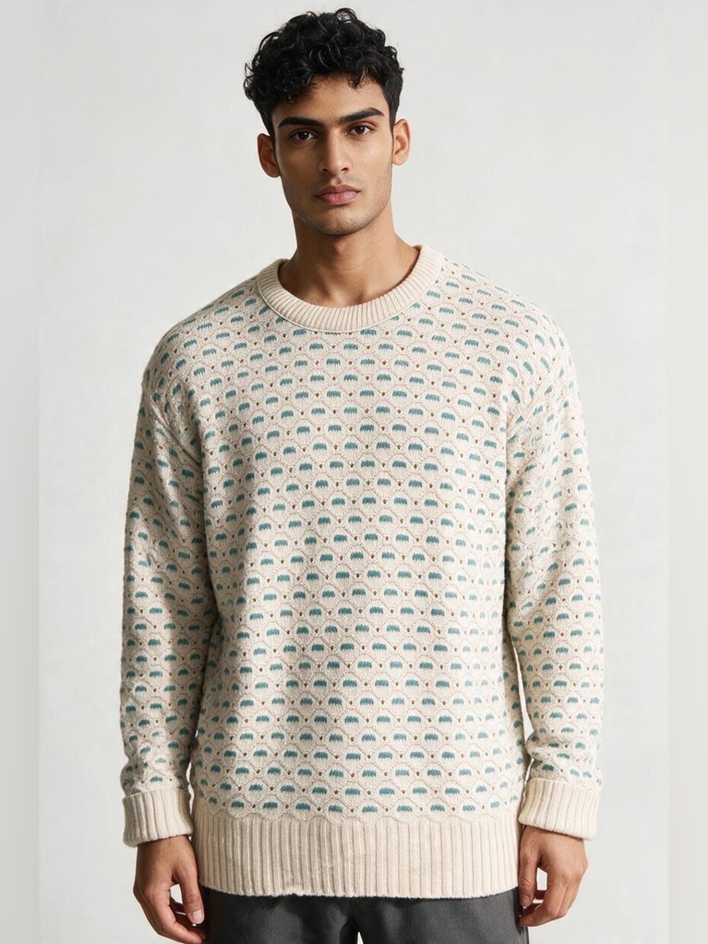 Vintage John Weitz Chunky Men's Cream Patterned Sweater Grandpacore SZ M USA